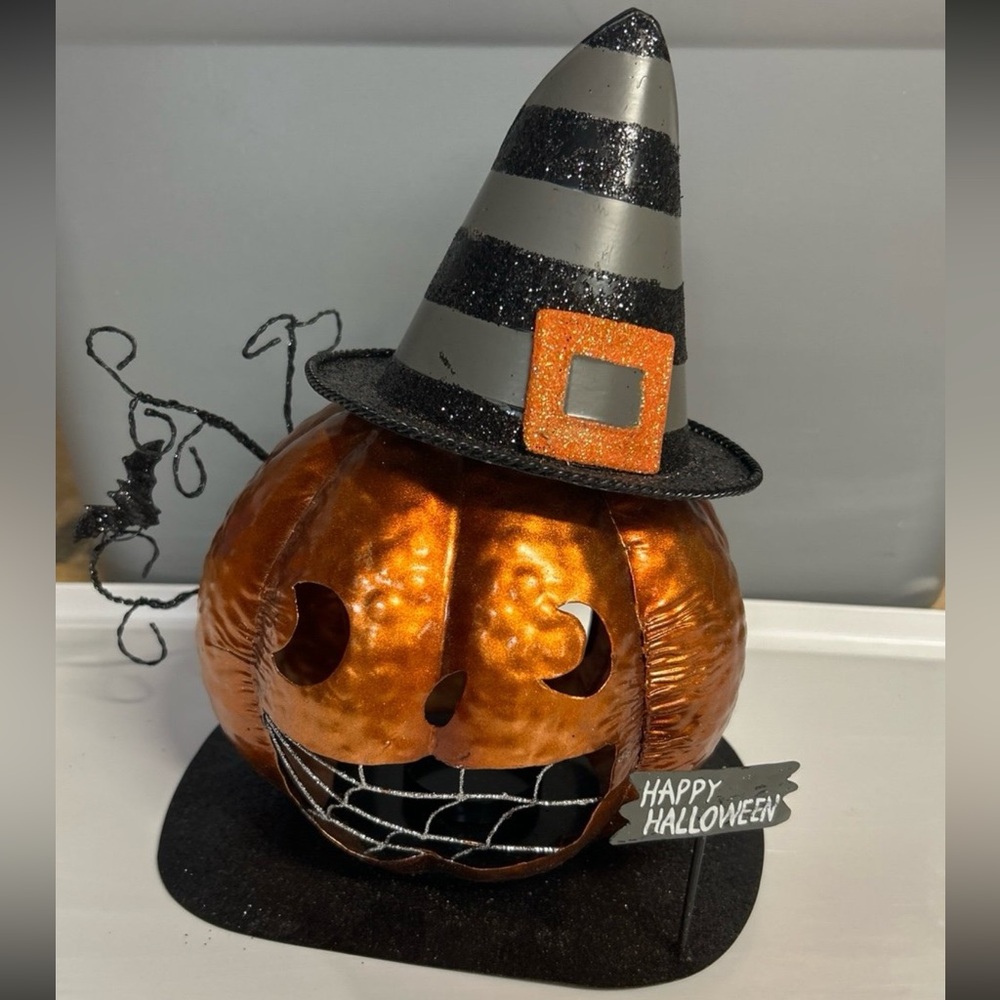 Halloween Glittery Pumpkin w/ Witches Hat Tea Light Holder Decor - Kohl’s
